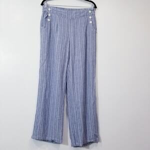 Land' n Sea Stripes Linen Blend Straight Leg Pants White and Blue